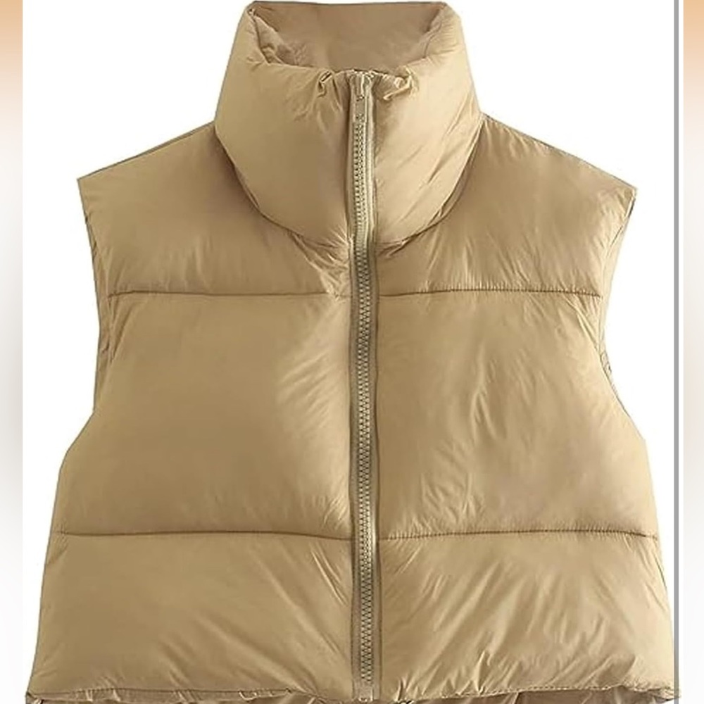 Winter Zip Vest Tan Cropped